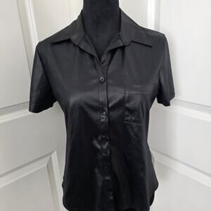 Women's Made in the USA Vintage Retro Anxiety Black Button Up Blouse Size L